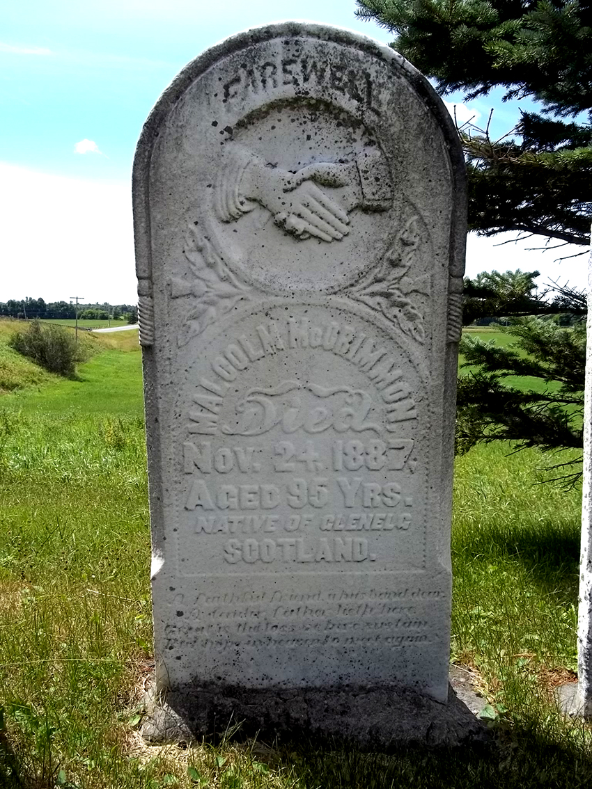 Photo of headstones/Malcolm McCrimmon d1887 hdstn Kirkhill Saint Columba United Church cem ON